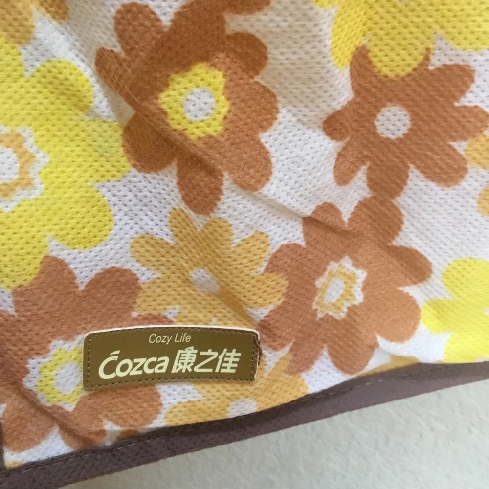 Vintage 1970s Yellow Brown Flower Power Garment Bag Zipper 35” Long x 23” Wide